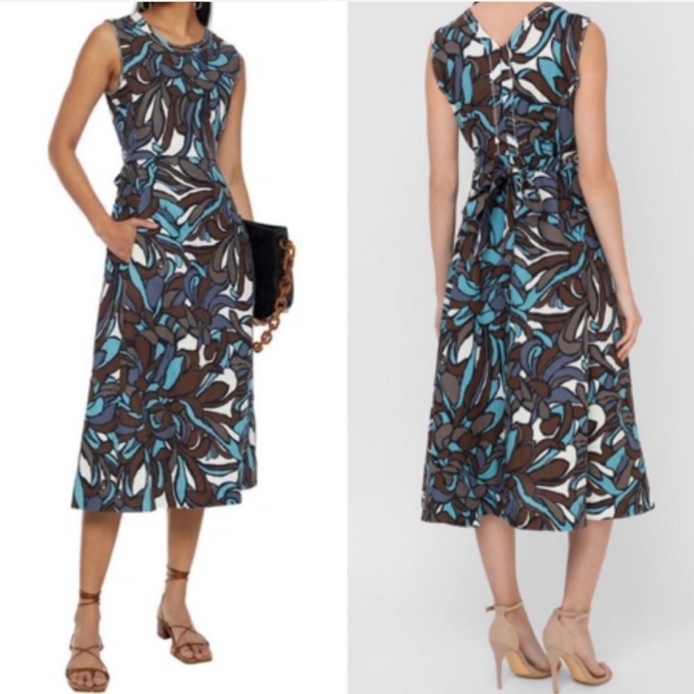 New Max Mara Floral Printed Linen-blend Dress